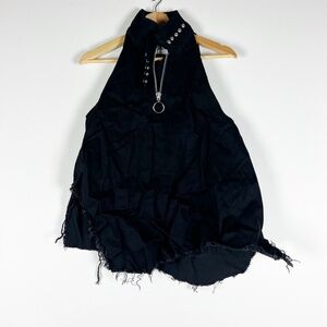 NEW Marques Almeida Cotton Denim Sleeveless Halter Neck Embellished Tank Top L